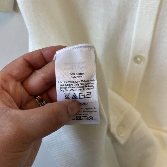 Eddie Bauer Women’s Short Sleeve Button Down Cardigan Sweater Cream Size Small - Picture 8 of 9